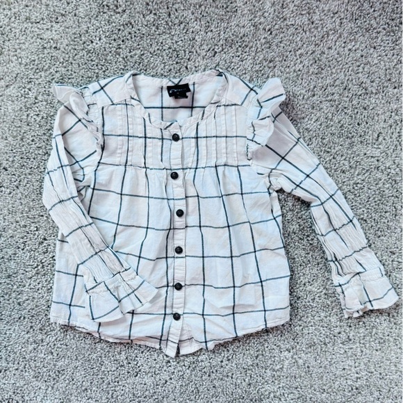 Art Class Girls' Ruffle Sleeve Blouse White Black Checkered Kids Shirt size 3T - Picture 2 of 8